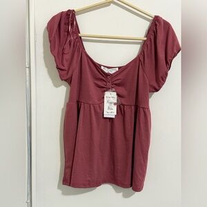 Hippie Rose size L Empire Waist Shirred Front With Button Tab washed berry